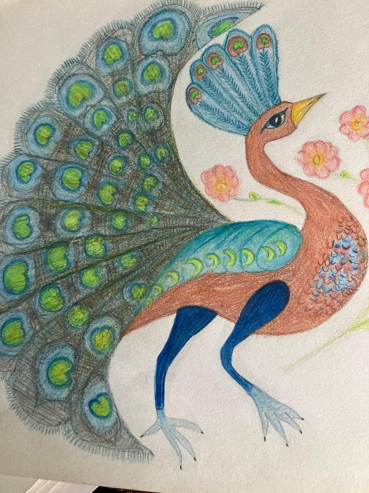 Aquarel van een pauw