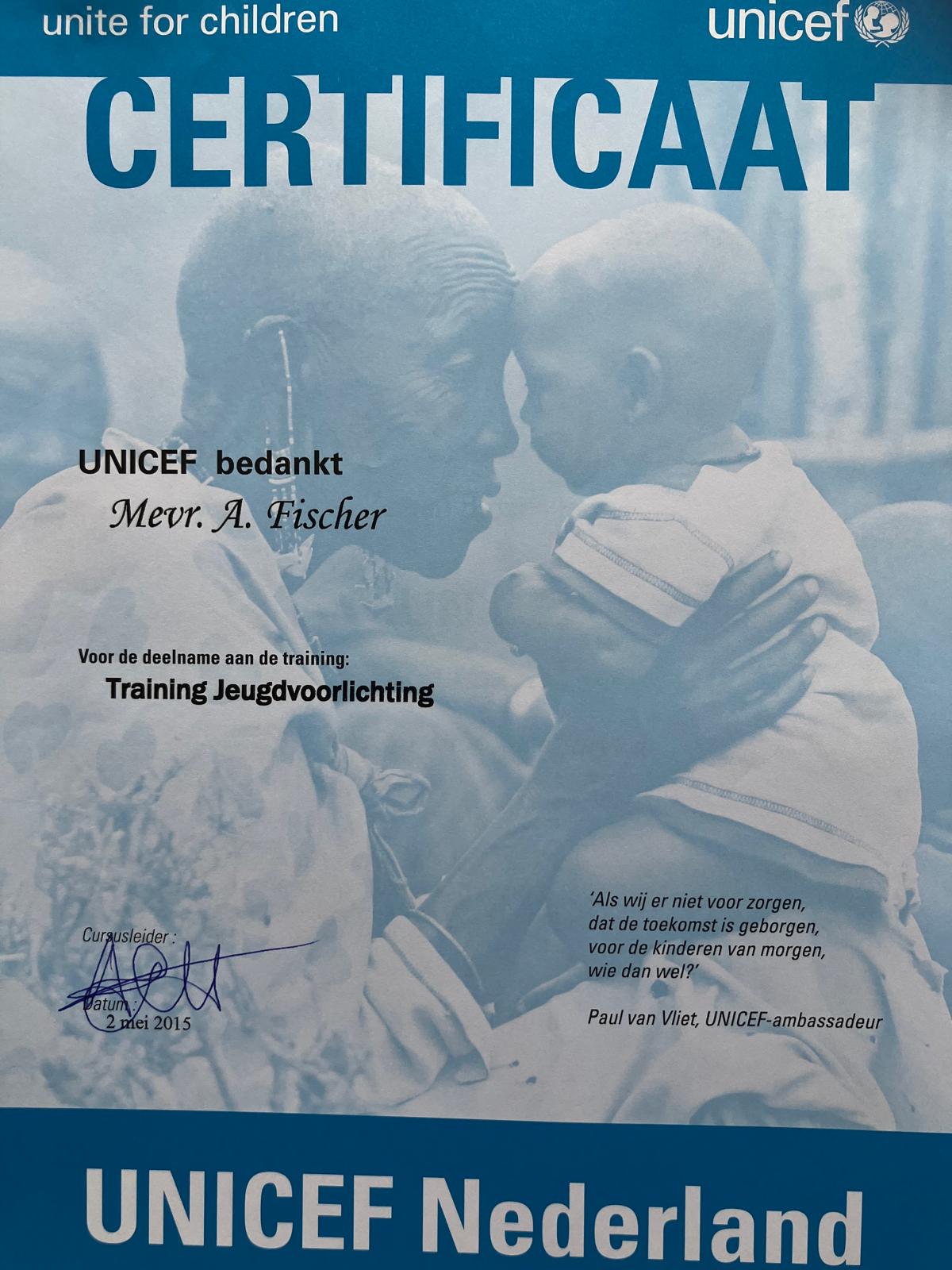 UNICEF-certificaat Training Jeugdvoorlichting